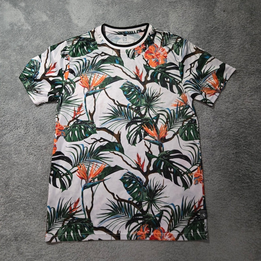 Southpole Tropical Floral Print T-Shirt White Orange Green Women's Size 2X Swim
